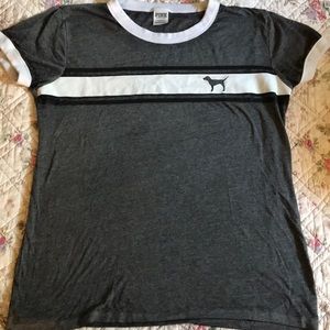 PINK gray ringer tee size L